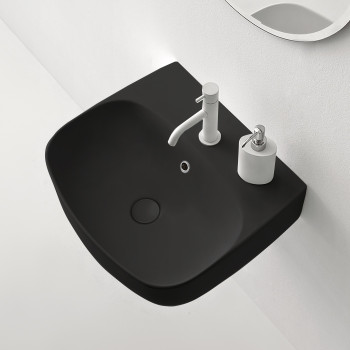 Раковина 50х45 см, 1 отв., подвесная/накладная, цвет: черный матовый