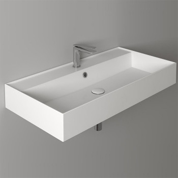 Раковина 91х46 см, 1 отв., подвесная, с переливом, цвет: белый