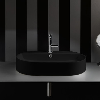 Раковина-чаша 65х40х12 см, 1 отв., с переливом, цвет: черный матовый