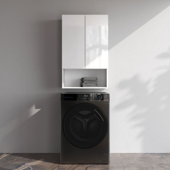 Шкаф навесной с дверками и открытой полкой, 60 см, белый глянец