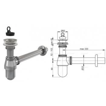 СИФОН ДЛЯ УМЫВАЛЬНИКА DN32 С ДОННЫМ КЛАПАНОМ 5/4", МЕТАЛЛ, A437