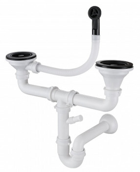 Сифон GranFest двойной 3 1/2" черный  с круглым переливом и отводом арт.12G14PB4-P2A  черн