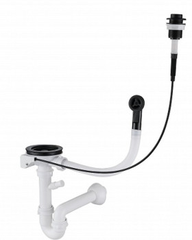 Сифон GranFest одинарный 3 1/2" черный  п/авт с круглым переливом и отводом  арт. GF-13PB2-P2  павт