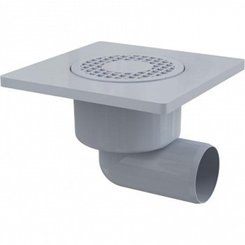 Сливной трап 150 × 150/50, подводка – боковая, решетка – серая, гидрозатвор – мокрый, арт. APV3