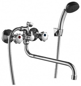 Смеситель Decoroom DR45045R двуручный универсальный с поворотным изливом 300мм, хром