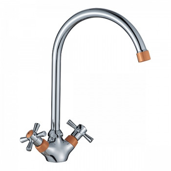 Смеситель Decoroom DR46028-Orange двуручный для кухни с повортным изливом, оранжевый/хром