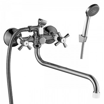 Смеситель Decoroom DR46045-White двуручный универсальный с поворотным изливом 300мм, белый/хром