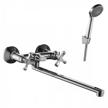 Смеситель Decoroom DR47043 двуручный универсальный с поворотным изливом 300мм, хром