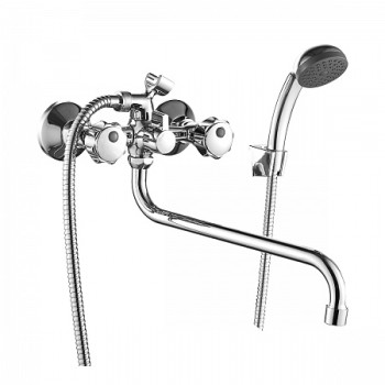 Смеситель Decoroom DR50045R двуручный универсальный с поворотным изливом 30см, хром