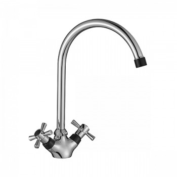 Смеситель Decoroom DR51028-Black двуручный для кухни с поворотным изливом, черный/хром
