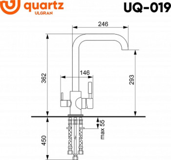 Смеситель для кухни ULGRAN Quartz UQ-019-07, уголь