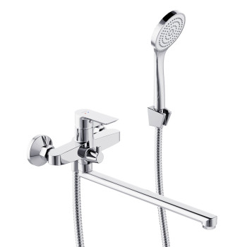 Смеситель для ванной и душа с длинным изливом и душевым набором