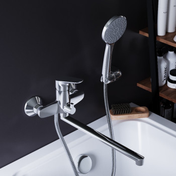 Смеситель для ванны и душа с длинным изливом и душевым комплектом