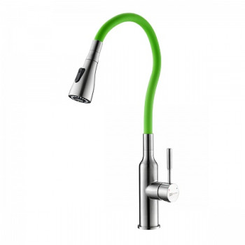 Смеситель Lemark Expert LM5082S-Green для кухни, с гибким изливом и 2-х фун. аэрат, сталь/зеленый