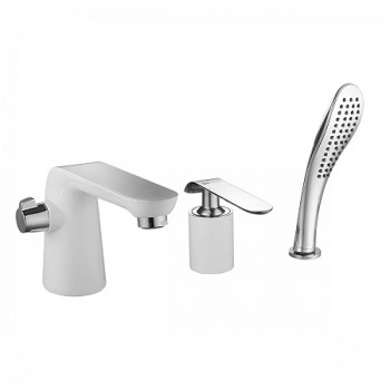 Смеситель Lemark Melange LM4947CW для ванны встраиваемый, на 3 отверстия, с аксессуарами, хром/белый