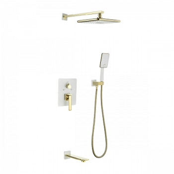 Смеситель Lemark Mista LM6422WG для ванны и душа встраиваемый с доп. 3-ф. лейкой, белый/золото