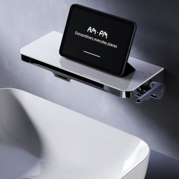 Смеситель монтируемый в стену с полкой и каскадным изливом