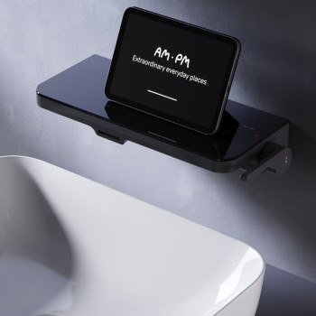 Смеситель монтируемый в стену с полкой и каскадным изливом