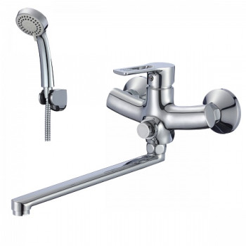 Смеситель Rossinka RS43-32 одноручный универсальный с поворотным изливом 350мм, кнопочный дивертор