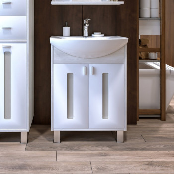 Тумба под раковину напольная Бриклаер БАЛИ светлая лиственница/белый, 60 см