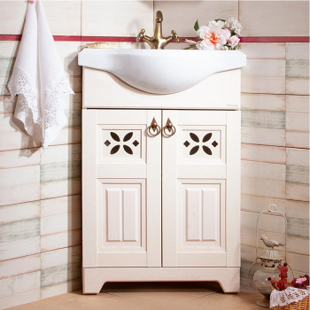 Тумба под раковину напольная угловая Бриклаер КАНТРИ бежевый дуб прованс, 60 см