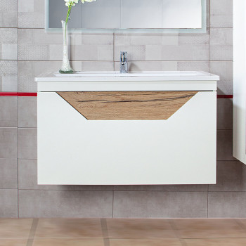 Тумба под раковину подвесная Бриклаер Брайтон белый/дуб, 100 см