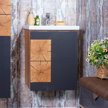 Тумба под раковину подвесная Бриклаер Форест дуб золотой/антрацит, 50 см