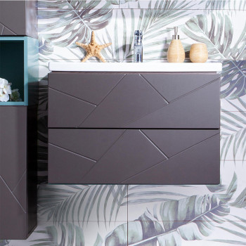 Тумба под раковину подвесная Бриклаер КРИСТАЛЛ ясень анкор темный/графит, 70 см