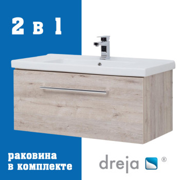 Тумба с раковиной подвесная Dreja Big Inn 80 см, дуб кантри