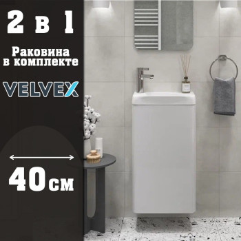 Тумба с раковиной подвесная Velvex Bio tp.BIO.BIO.MAXI.40.1D белый глянец, 40 см