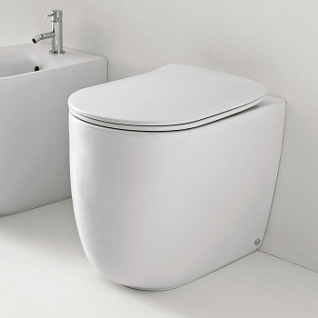 Унитаз безободковый пристенный 55х35 см, с креплениями WB5N, цвет: Белый матовый