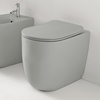 Унитаз безободковый пристенный 55х35 см, с креплениями WB5N, цвет: Светло серый