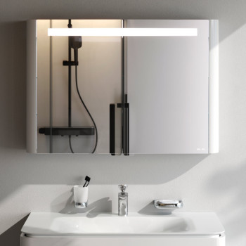 Зеркальный шкаф с подсветкой 100 см, белый глянец