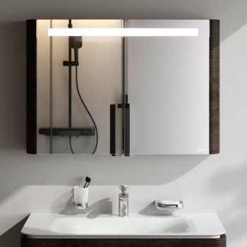 Зеркальный шкаф с подсветкой 100 см, табачный дуб