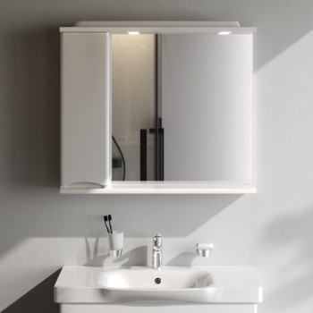 Зеркальный шкаф с подсветкой 80 см, левый, белый