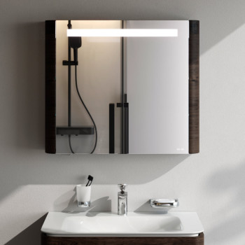 Зеркальный шкаф с подсветкой 80 см, левый, табачный дуб