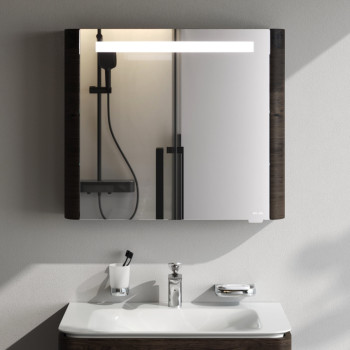 Зеркальный шкаф с подсветкой 80 см, правый, табачный дуб