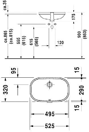 0338490000 D-Code Раковина 495x290, встраиваемая снизу, с переливом, с креплением для деревянных столешниц. Фото 2
