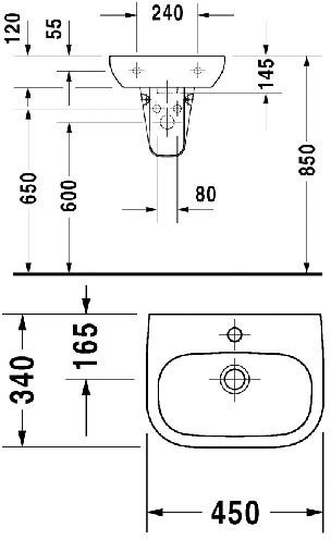 07054500002 D-Code Раковина 450х340, навесная, с переливом. Фото 2