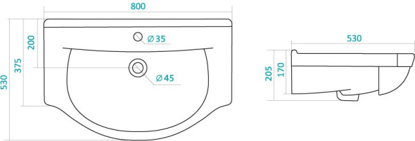 1.WH10.9.653 ЭЛЬБРУС умывальник 80 см.. Фото 5