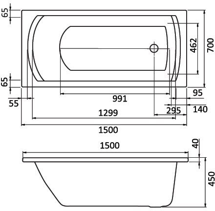 1.WH11.1.976 МОНАКО 150х70 ванна прямоугольная акриловая белая. Фото 2