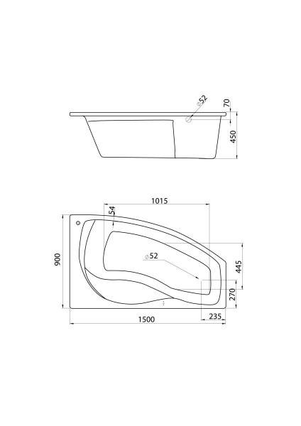 1.WH11.1.985 МАЙОРКА 150х90 ванна асимметричная акриловая правосторонняя белая. Фото 4