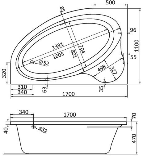 1.WH11.1.995 ЭДЕРА 170х110 ванна асимметричная акриловая левосторонняя белая. Фото 2