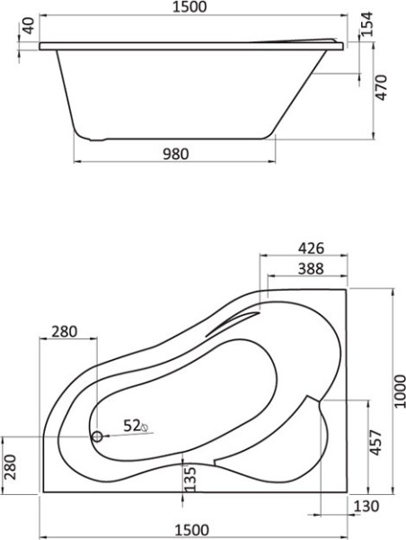 1.WH11.2.034 ИБИЦА 150х100 ванна ассиметричная акриловая левосторонняя белая. Фото 3