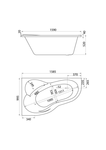 1.WH11.2.036 ИБИЦА XL 160х100 ванна асимметричная акриловая левосторонняя белая. Фото 4