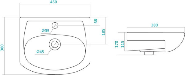 1.WH11.2.449 АЗОВ умывальник 45 см. Фото 5