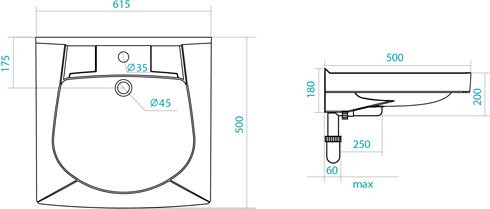 1.WH30.1.970 ПИЛОТ умывальник 50 см (кронштейн, крепление, сифон в комплекте). Фото 2