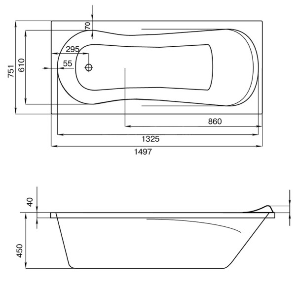 1.WH30.2.383 КАЛЕДОНИЯ 150х75 ванна акриловая прямоугольная белая. Фото 3