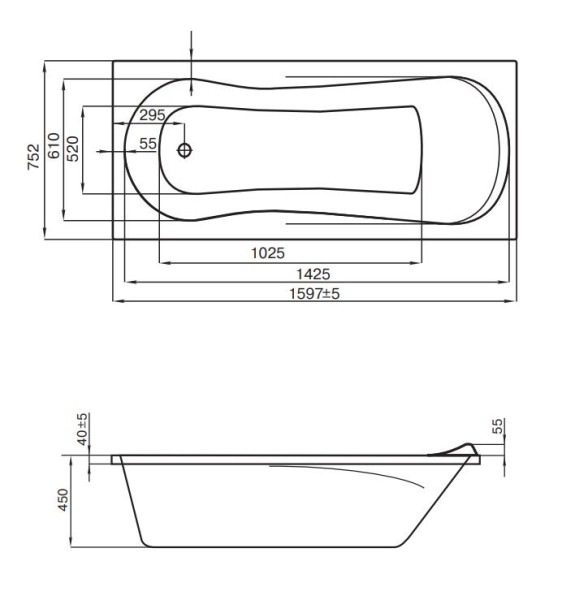 1.WH30.2.388 КАЛЕДОНИЯ 160х75 ванна прямоугольная акриловая белая. Фото 3
