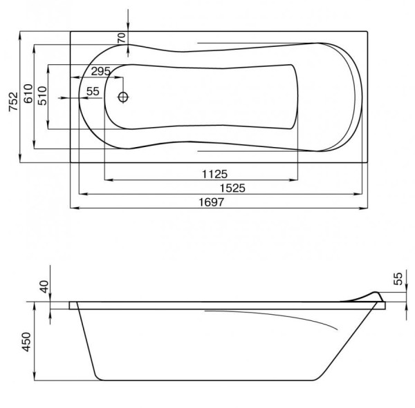 1.WH30.2.391 КАЛЕДОНИЯ 170х75 ванна прямоугольная акриловая белая. Фото 3